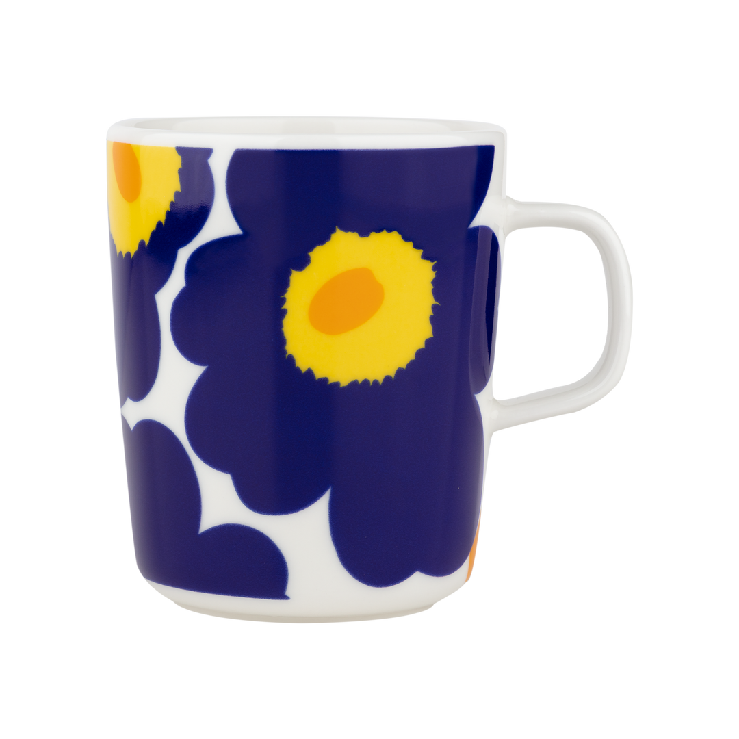 Marimekko 60th Anniversary Unikko Mug, white/dk.blue/yellow