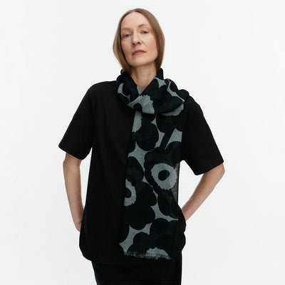 Marimekko Fiore Unikko Sheer Scarf, black/grey