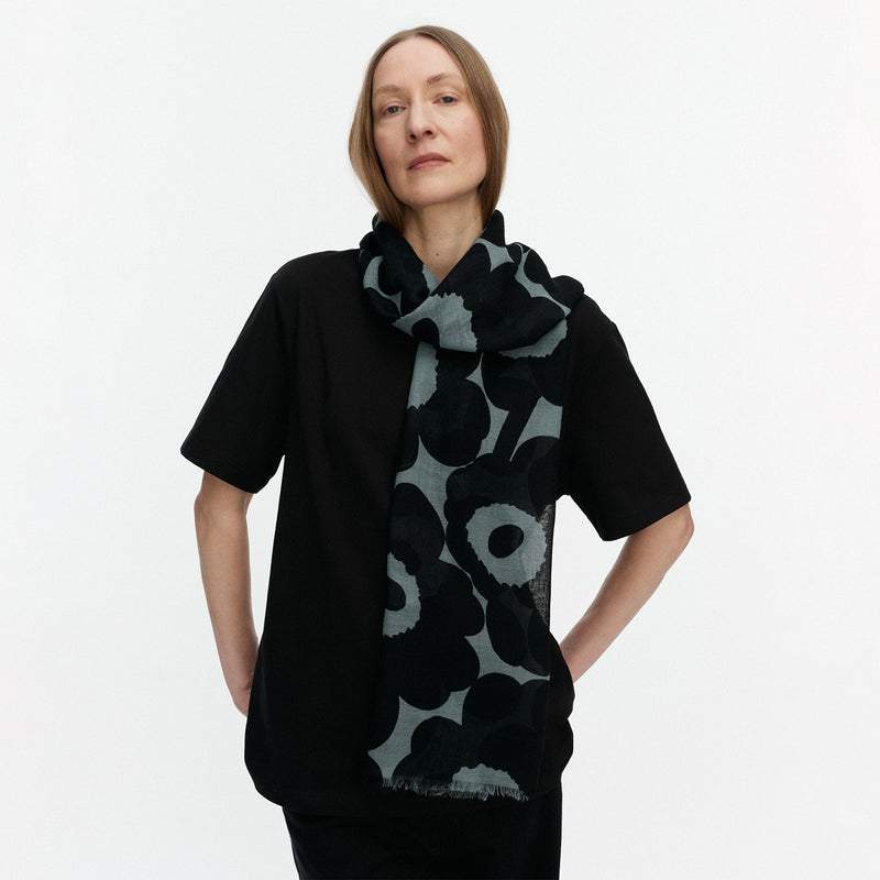 Marimekko Fiore Unikko Sheer Scarf, black/grey