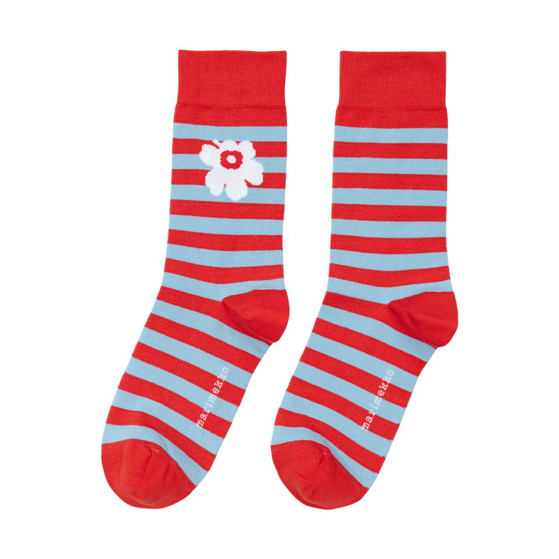 Marimekko Kasvaa Tasaraita Unikko Socks, red/blue