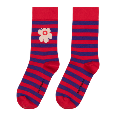 Marimekko Kasvaa Tasaraita Unikko Socks, red/dk.blue/white