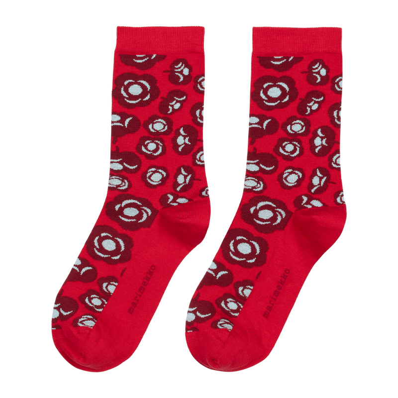 Marimekko Linjaus Tumma Unikko Socks, red/dk.red/mint