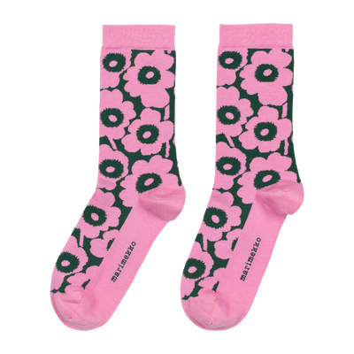 Marimekko Linjaus Unikko Unikko Socks, dk.green/lt.pink