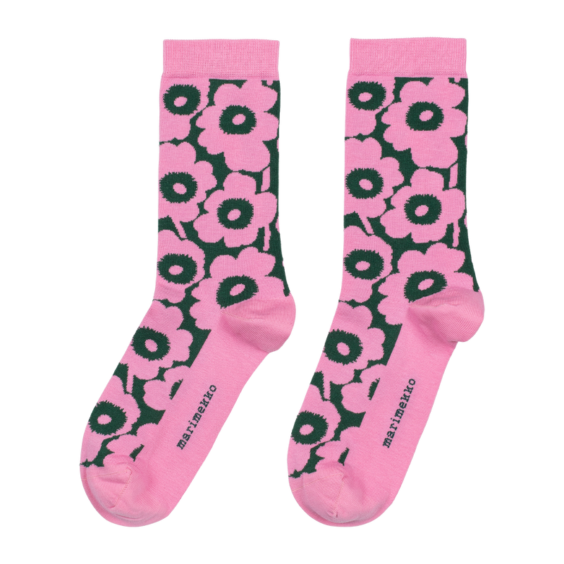 Marimekko Linjaus Unikko Unikko Socks, dk.green/lt.pink
