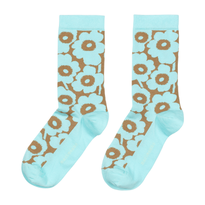 Marimekko Linjaus Unikko Unikko Socks, mint/brown