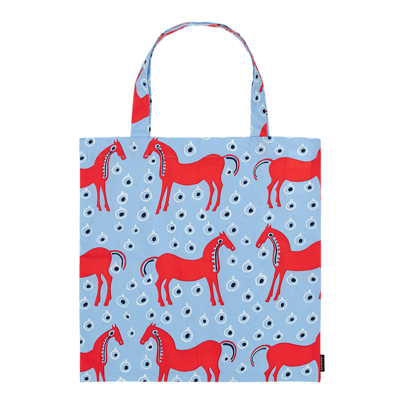 Marimekko Musta Tamma Cotton Tote Bag, lt.blue/red/black