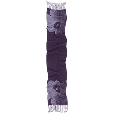 Navy blue scarf with floral pattern on a white background