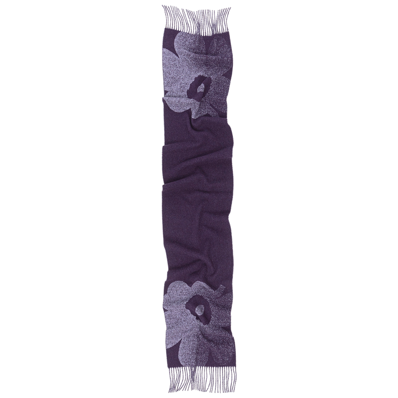 Navy blue scarf with floral pattern on a white background