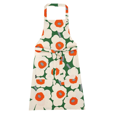 Marimekko Pieni Unikko Apron, green/cotton/orange