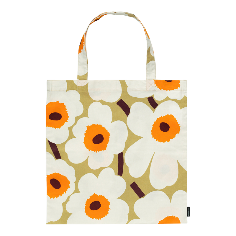 Marimekko Pieni Unikko Cotton Tote Bag, white/cream/orange