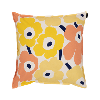 Marimekko Pieni Unikko Cushion Cover, yellow/peach/cotton/blue