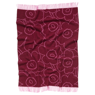 Maroon scarf with white floral pattern on a white background
