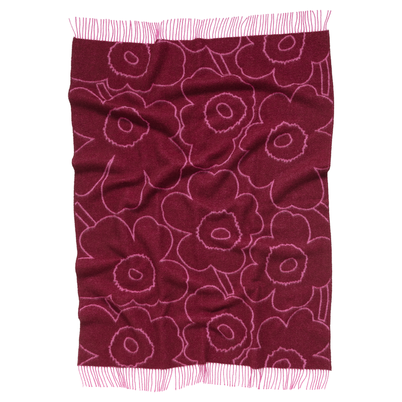 Maroon scarf with white floral pattern on a white background