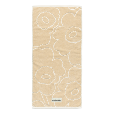 Marimekko Piirto Unikko Oversized Hand Towel, straw/off-white with clean line design