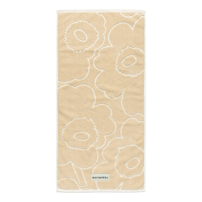Marimekko Piirto Unikko Oversized Hand Towel, straw/off-white with clean line design