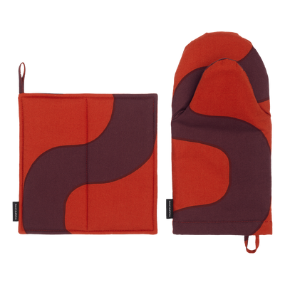 Marimekko Seireeni Pot Holder Oven Mitt Set burgundy red