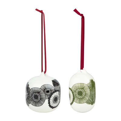 Marimekko Siirtolapuutarha Collectable Ornament (Set of 2), white/black/green