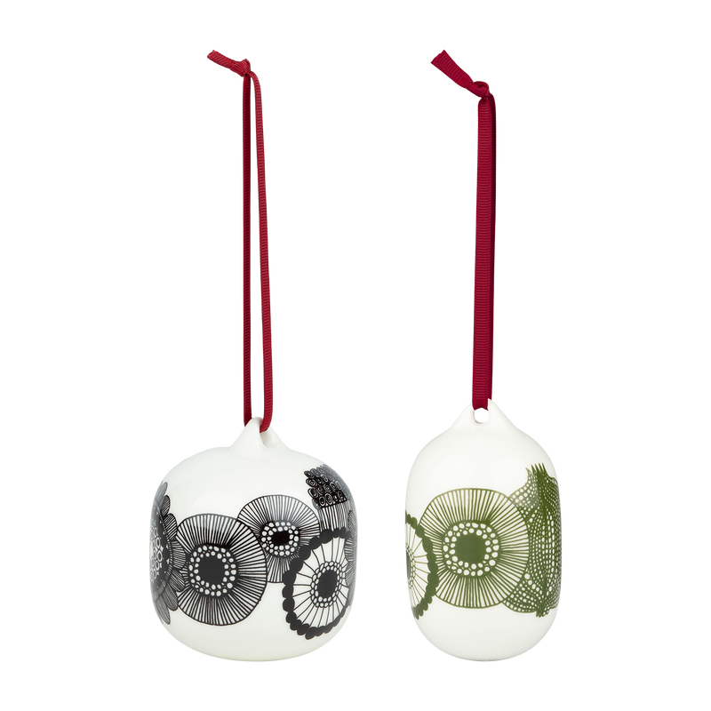 Marimekko Siirtolapuutarha Collectable Ornament (Set of 2), white/black/green