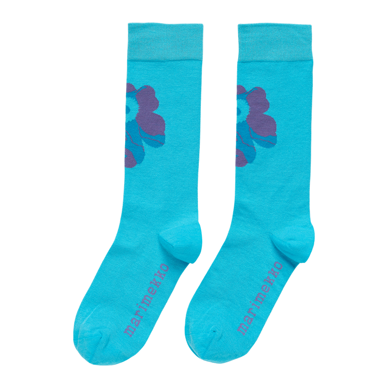 Marimekko Toimisto Unikko Socks, turquoise/red