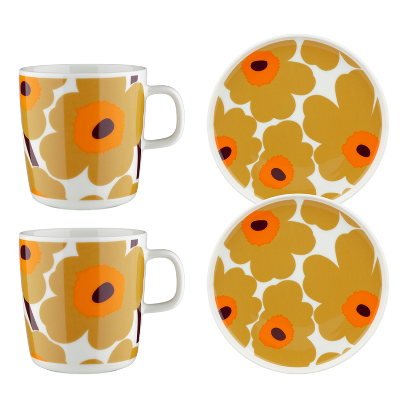 Marimekko Unikko 4pc Breakfast Set, caramel/cream/orange