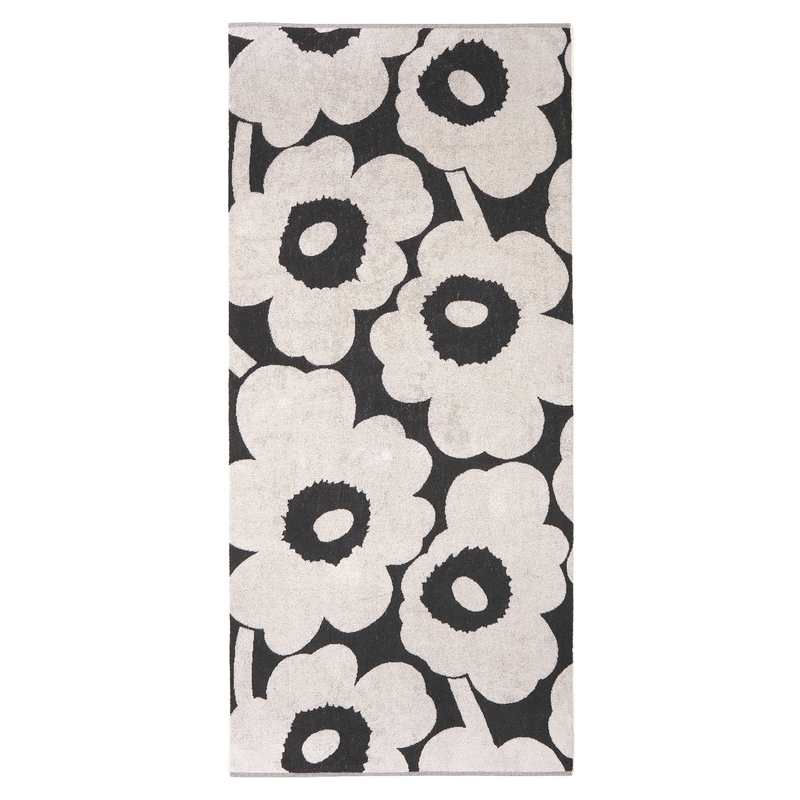 unfolded Marimekko Unikko Bath Towel, charcoal/off-white