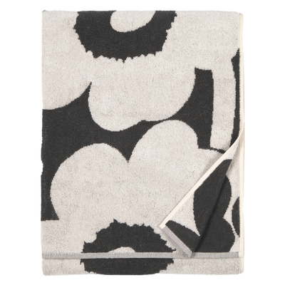 folded Marimekko Unikko Bath Towel, charcoal/off-white