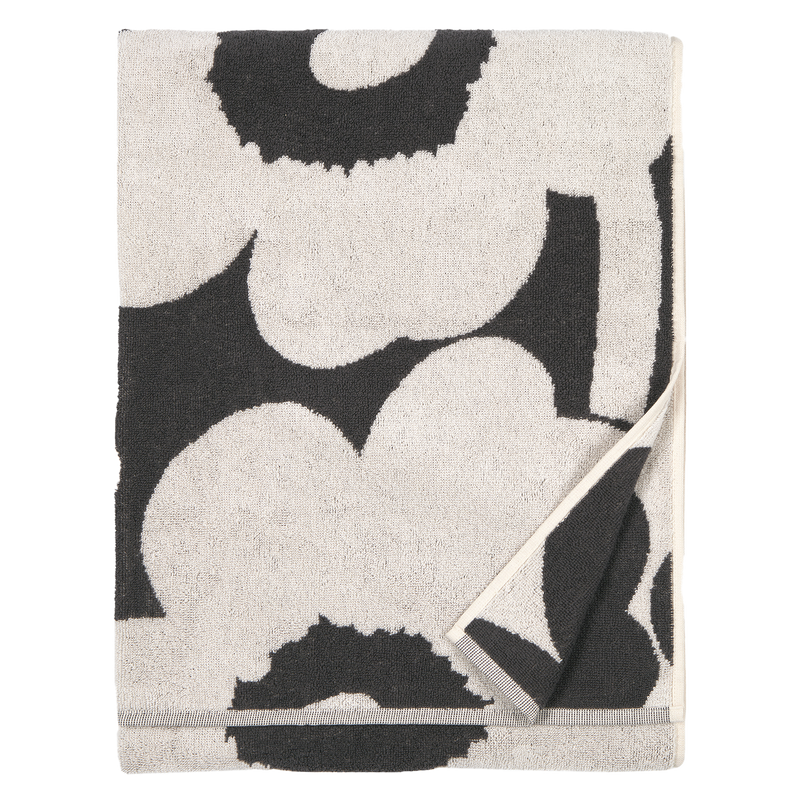 folded Marimekko Unikko Bath Towel, charcoal/off-white