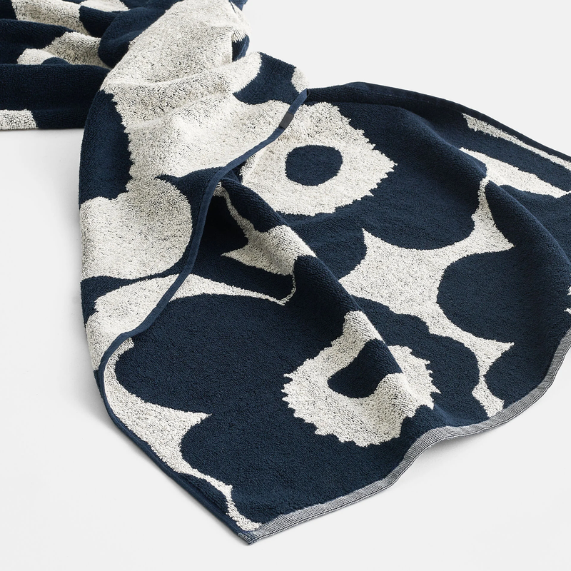 marimekko cotton terry bath towel blue