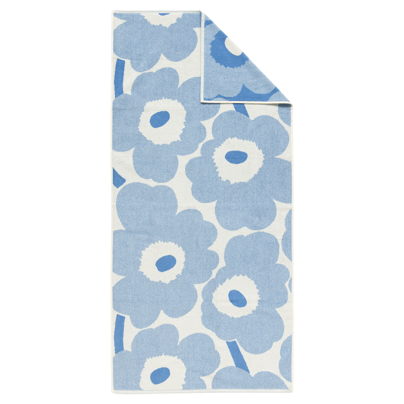 Marimekko Unikko Bath Towel cream blue with large flowers