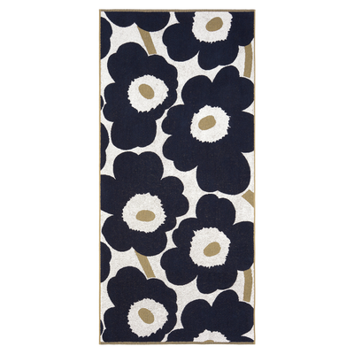 Marimekko Unikko Bath Towel, gold/white/dark blue laying flat