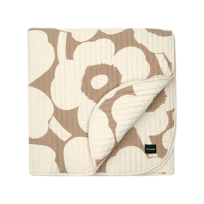 Marimekko Unikko Bedspread / Blanket, off-white/beige - 102" x 102"