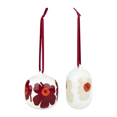 Marimekko Unikko Collectable Ornaments (Set of 2), white/red/beige