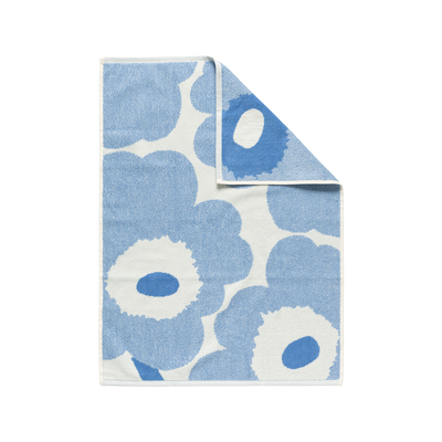 Marimekko Unikko hand Towel with large flowers of cream blue