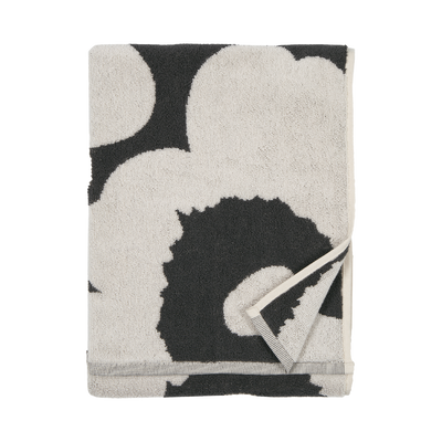 folded Marimekko Unikko Hand Towel, charcoal/off-white