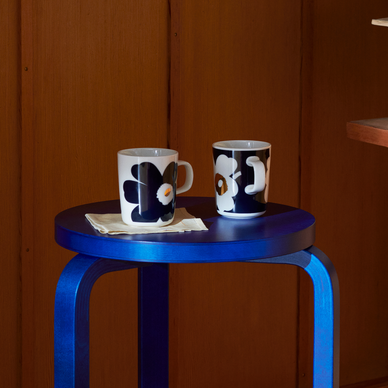 Marimekko Unikko Mug (Set of 2) on blue stool