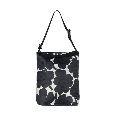 Black floral patterned bag on a white background