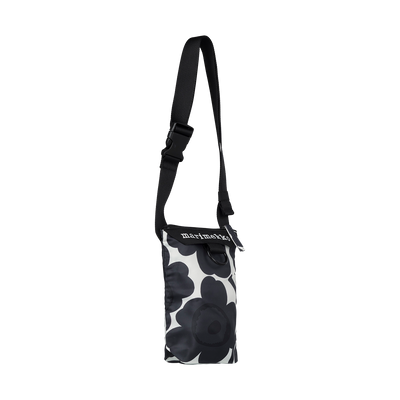 Small bag with black floral pattern and visible brand name on a white background