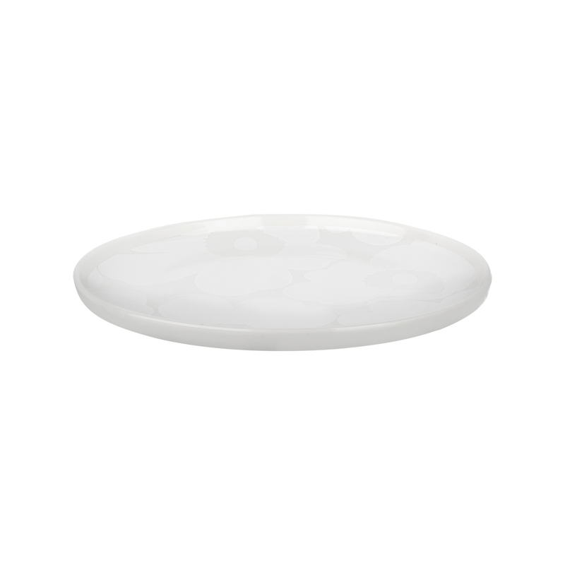 side view of Marimekko Unikko Salad Plate in colorway off-white/white