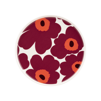 Marimekko Unikko Salad Plate, white/burgundy/red