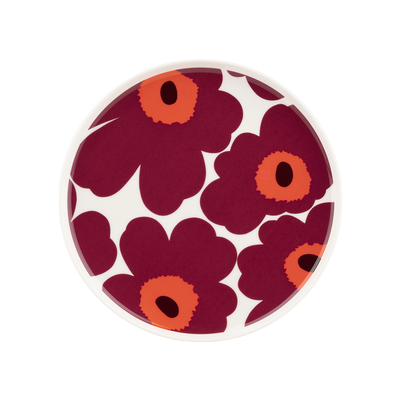 Marimekko Unikko Salad Plate, white/burgundy/red