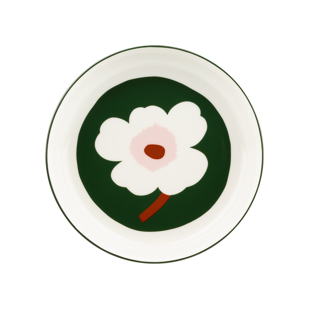 Marimekko Unikko Deep Plate, white/green/pink – Touch of Finland