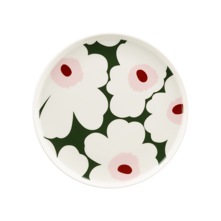 Marimekko Unikko Salad Plate, white/green/pink – Touch of Finland
