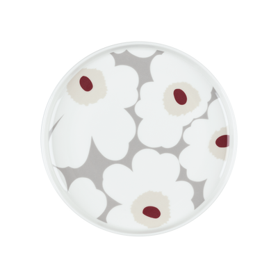 Marimekko Unikko Salad Plate, white/grey/red