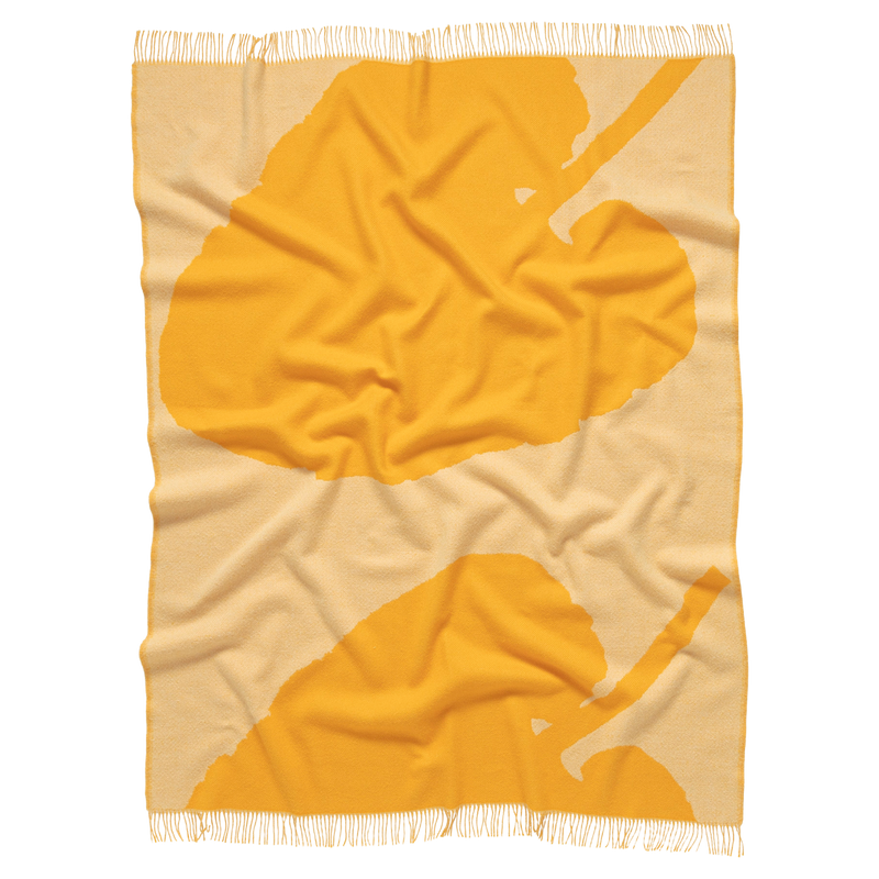 soft and warm Marimekko Valkea Yö Blanket, caramel/cream/orange
