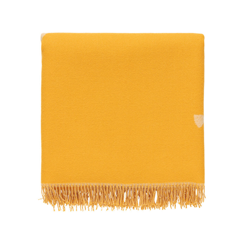 Marimekko Valkea Yö Blanket, caramel/cream/orange fringe ends