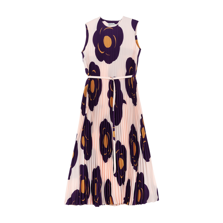 marimekko dress 50s style Dress / Size 42 / 2000 Finland / yellow white stripes and flowers and a wide Kaffet Unikko Dress green, light