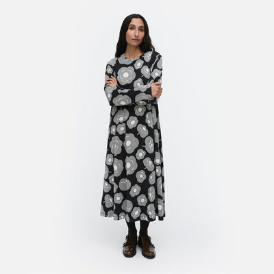 Marimekko Lehtokielo Tumma Jersey Dress, black/grey/off-white