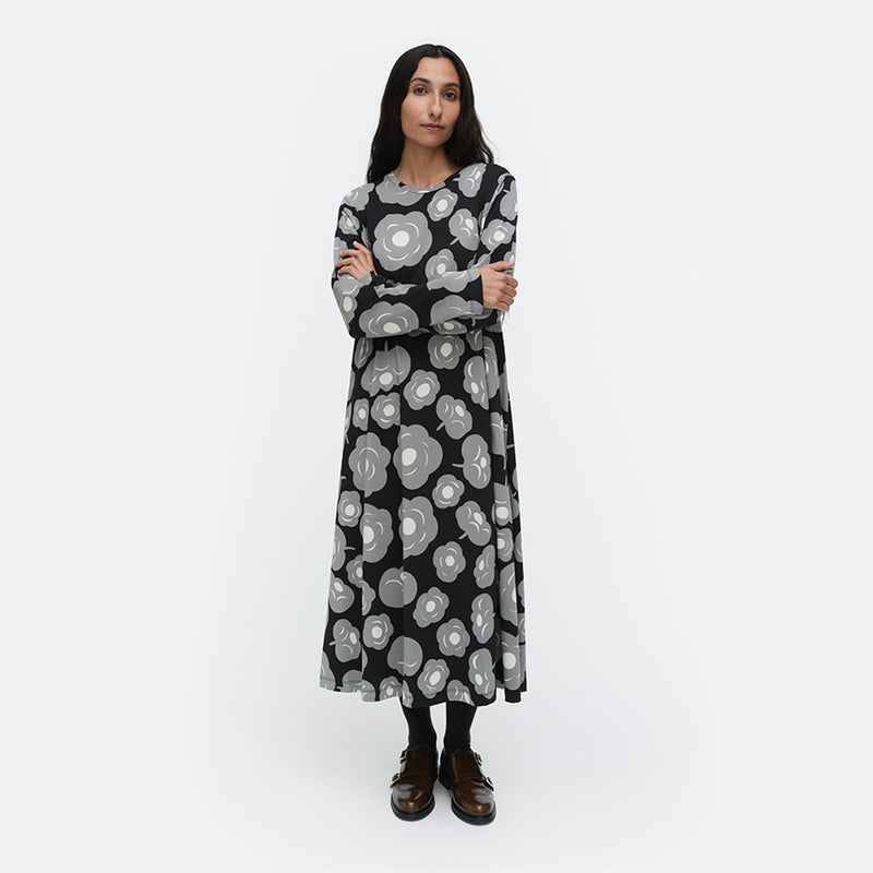 Marimekko Lehtokielo Tumma Jersey Dress, black/grey/off-white