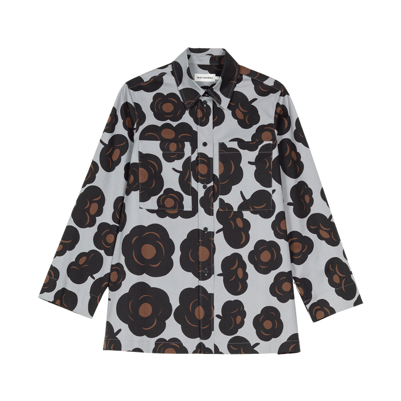 Marimekko Maaria Tumma Cotton Shirt, grey/black/brown