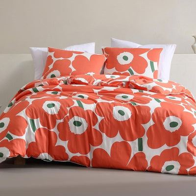 Marimekko Unikko King Duvet Cover Set, off-white/orange/green